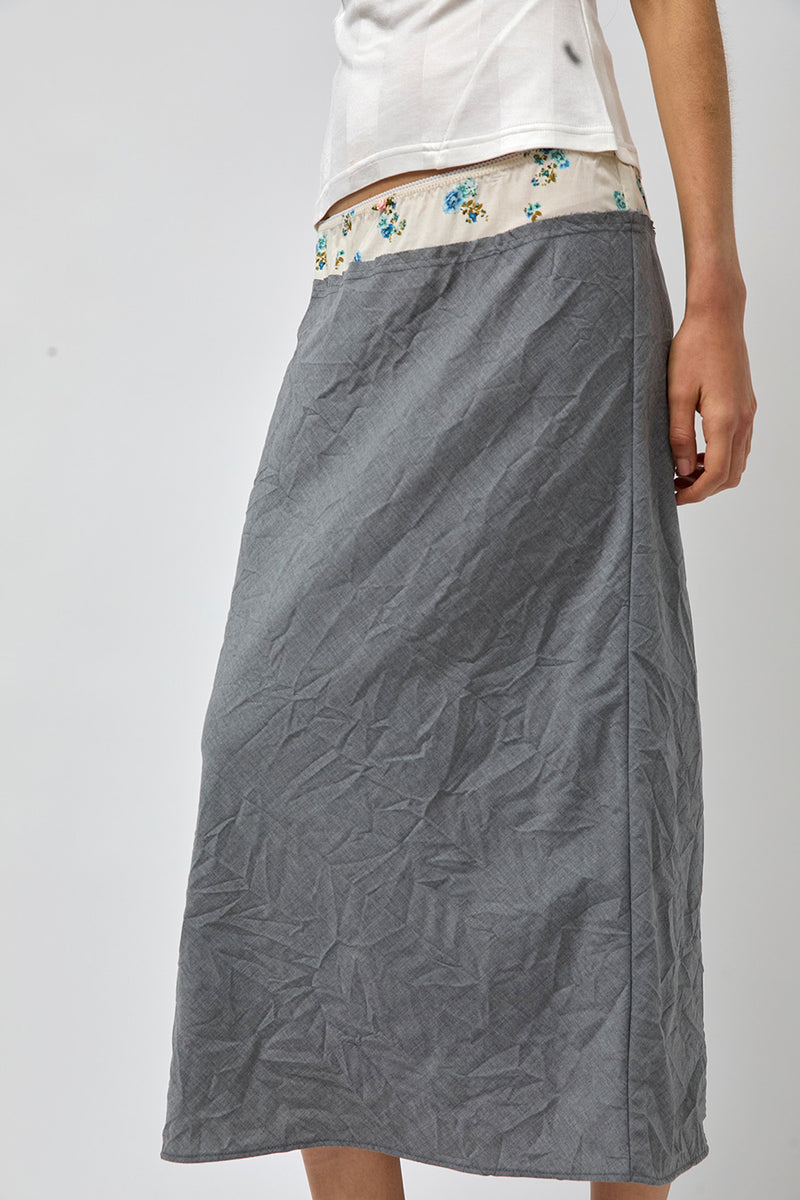 Rave Review Inez Skirt in Grey and Off White Flower