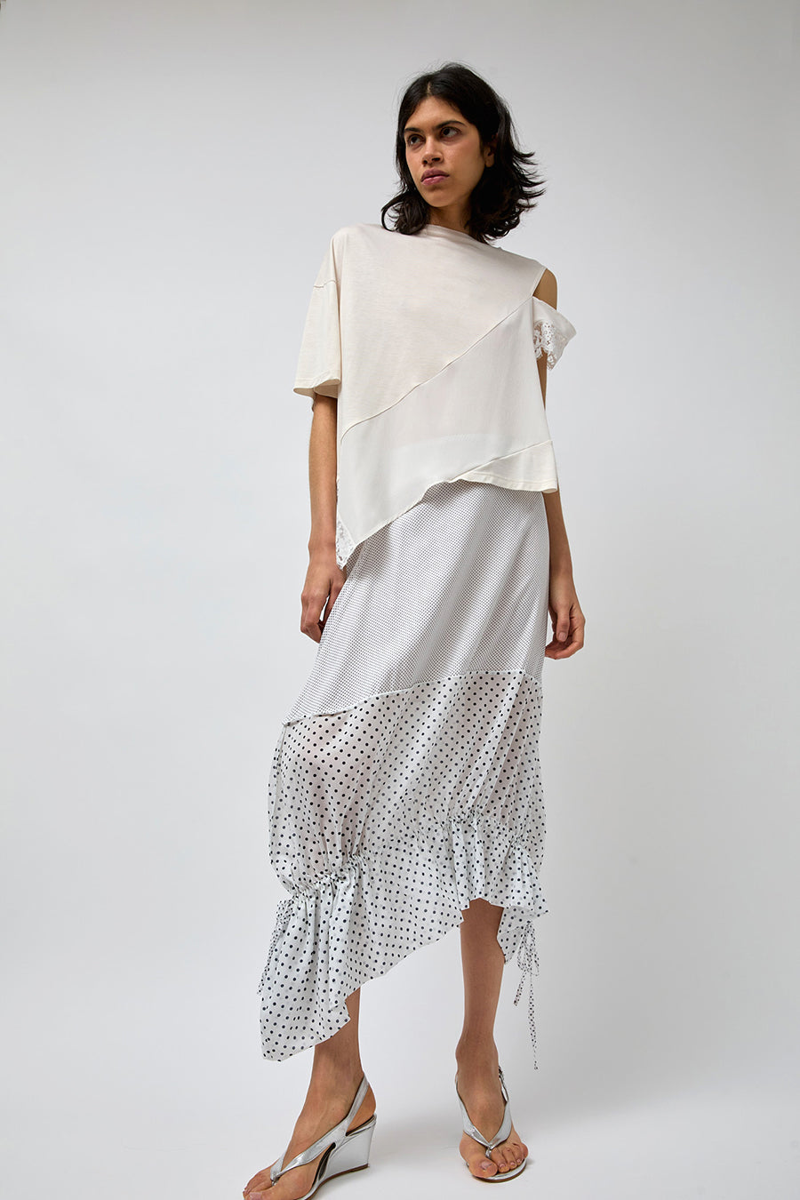 Rave Review Vita Skirt in White and Blue Polka Dots