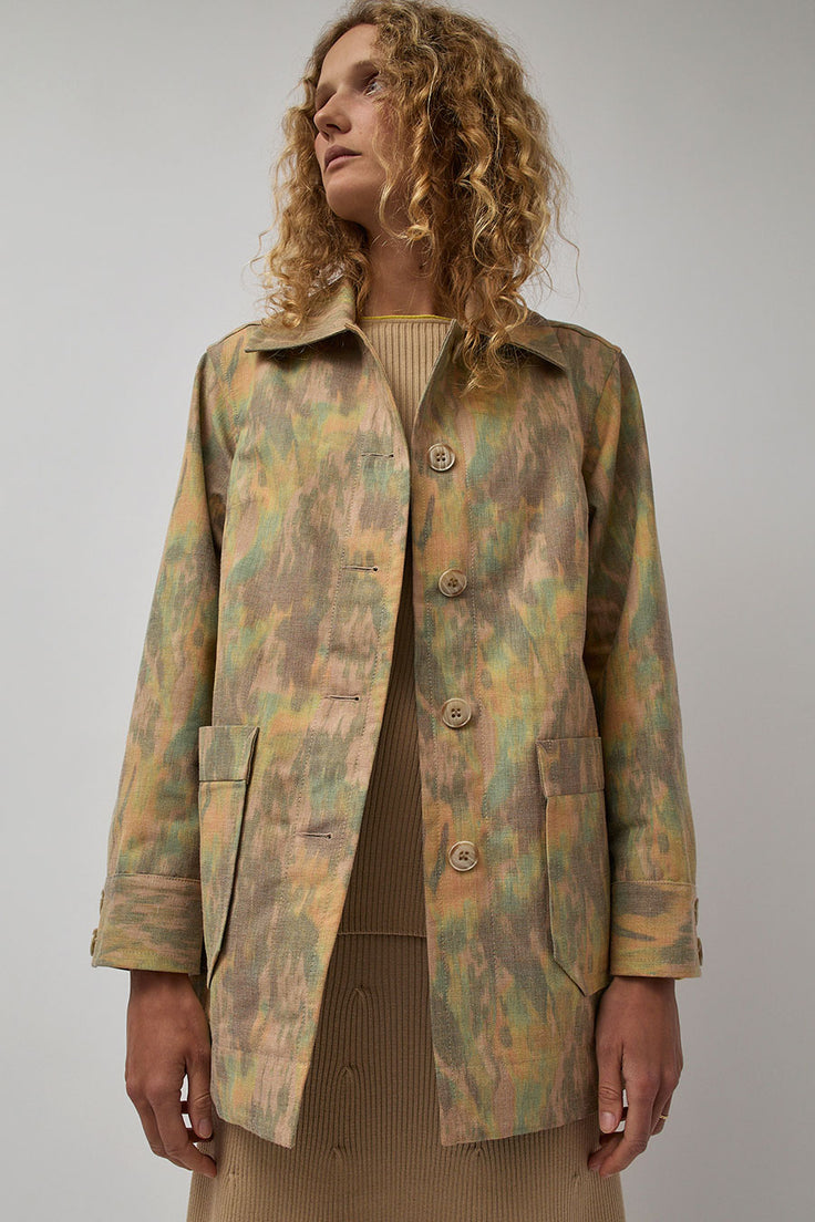 Multiples Multicolor Wave Print Stand Collar 3/4 Flounce Sleeve  Button-Front Jacket | Dillard's