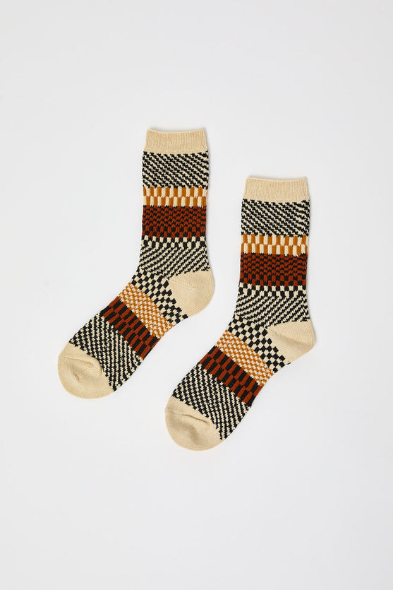 Rototo Check and Step Socks in Black