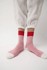 Rototo Fine Stripe Mini Crew Socks in Red