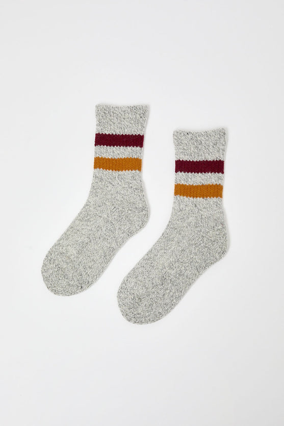 Rototo Tube Socks in Grey Burgundy and Dark Yellow