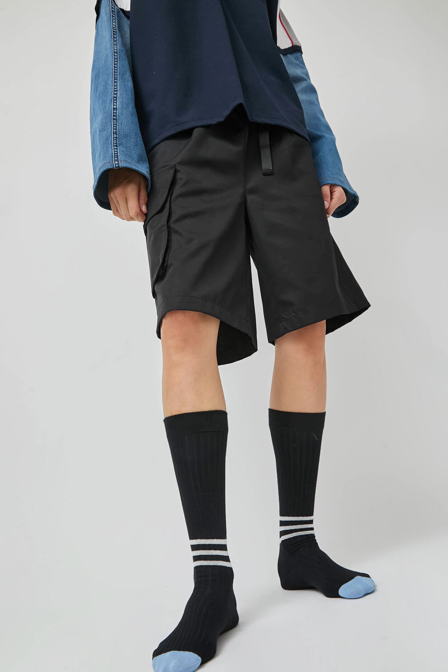 Rue Blanche Chausse Rayures Socks in Noir