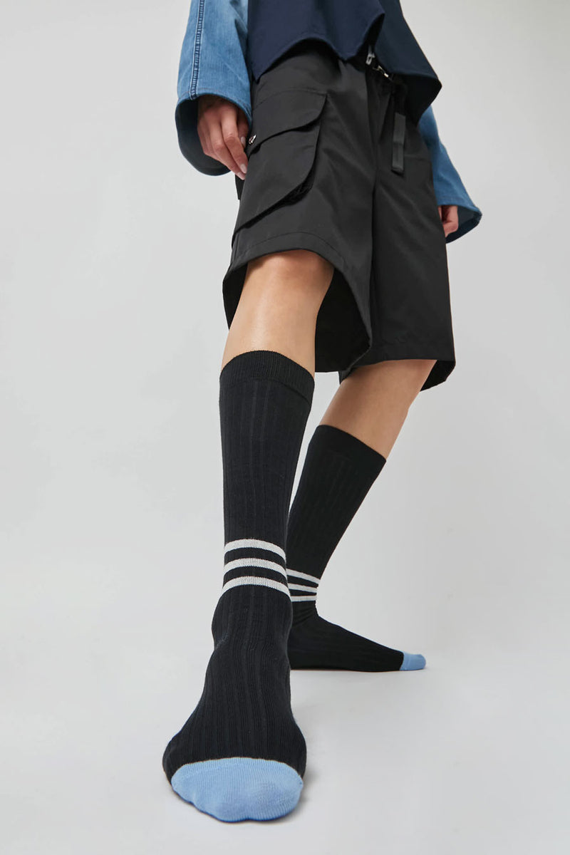 Rue Blanche Chausse Rayures Socks in Noir