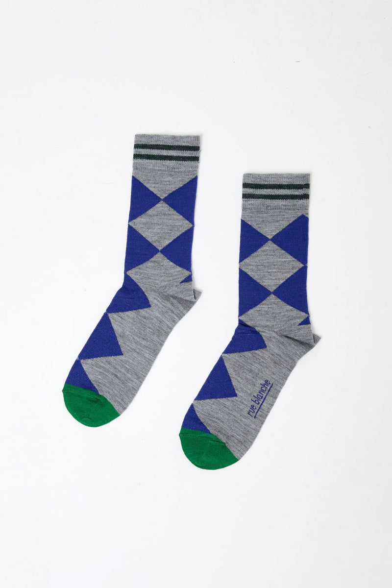 Rue Blanche Diamond Socks in Cobalt