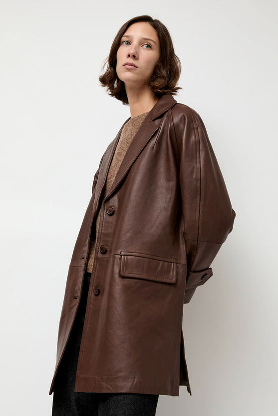 Rue Blanche Leather Coat in Brown