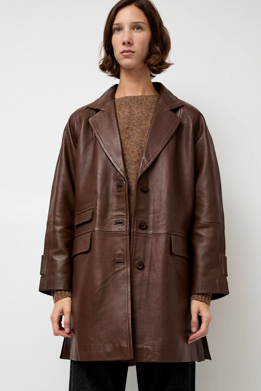 Rue Blanche Leather Coat in Brown