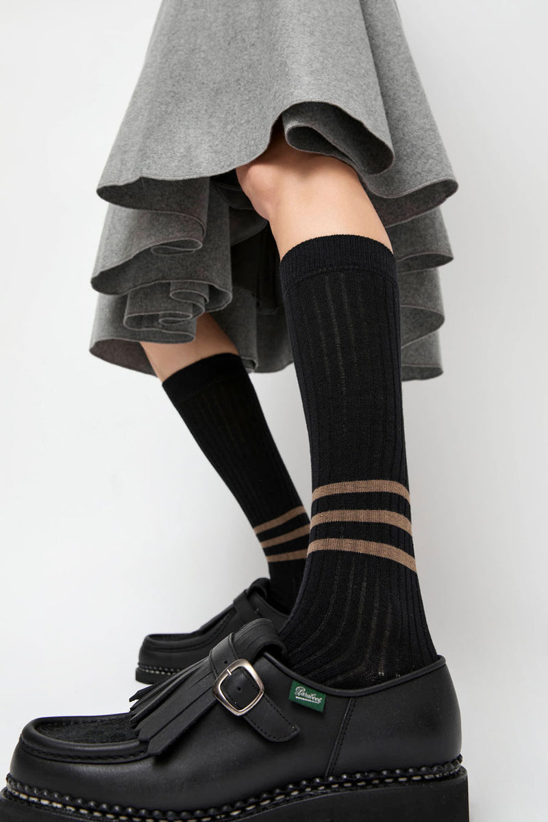 Rue Blanche Striped Socks in Black