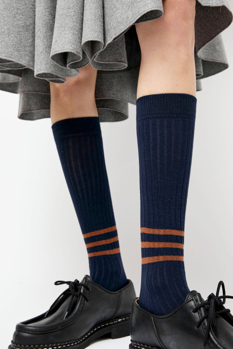 Rue Blanche Striped Socks in Navy