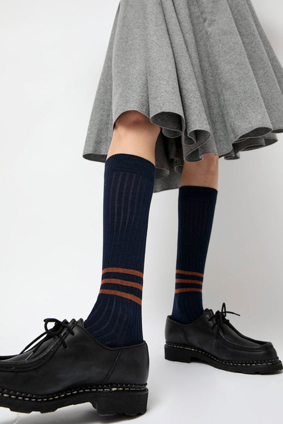 Rue Blanche Striped Socks in Navy