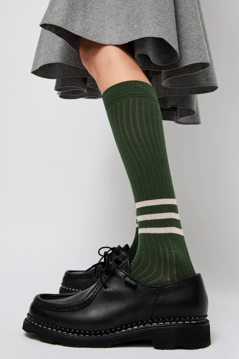 Rue Blanche Striped Socks in Pine