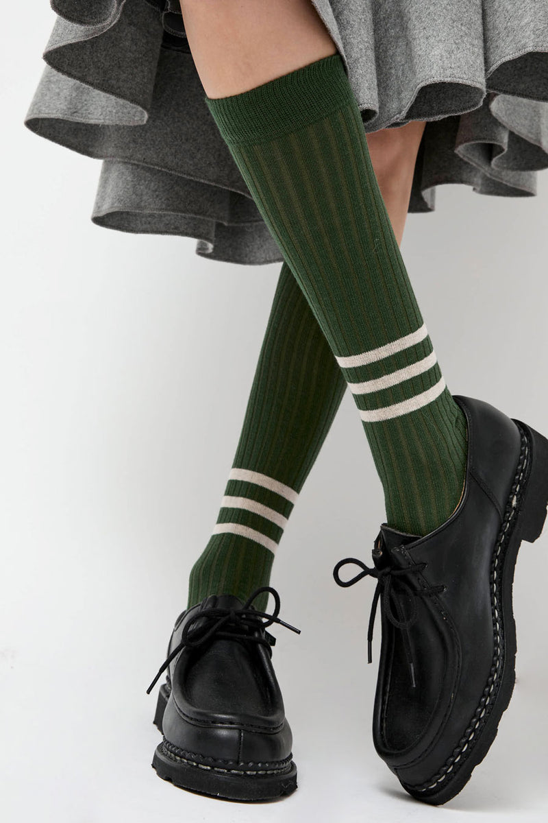 Rue Blanche Striped Socks in Pine