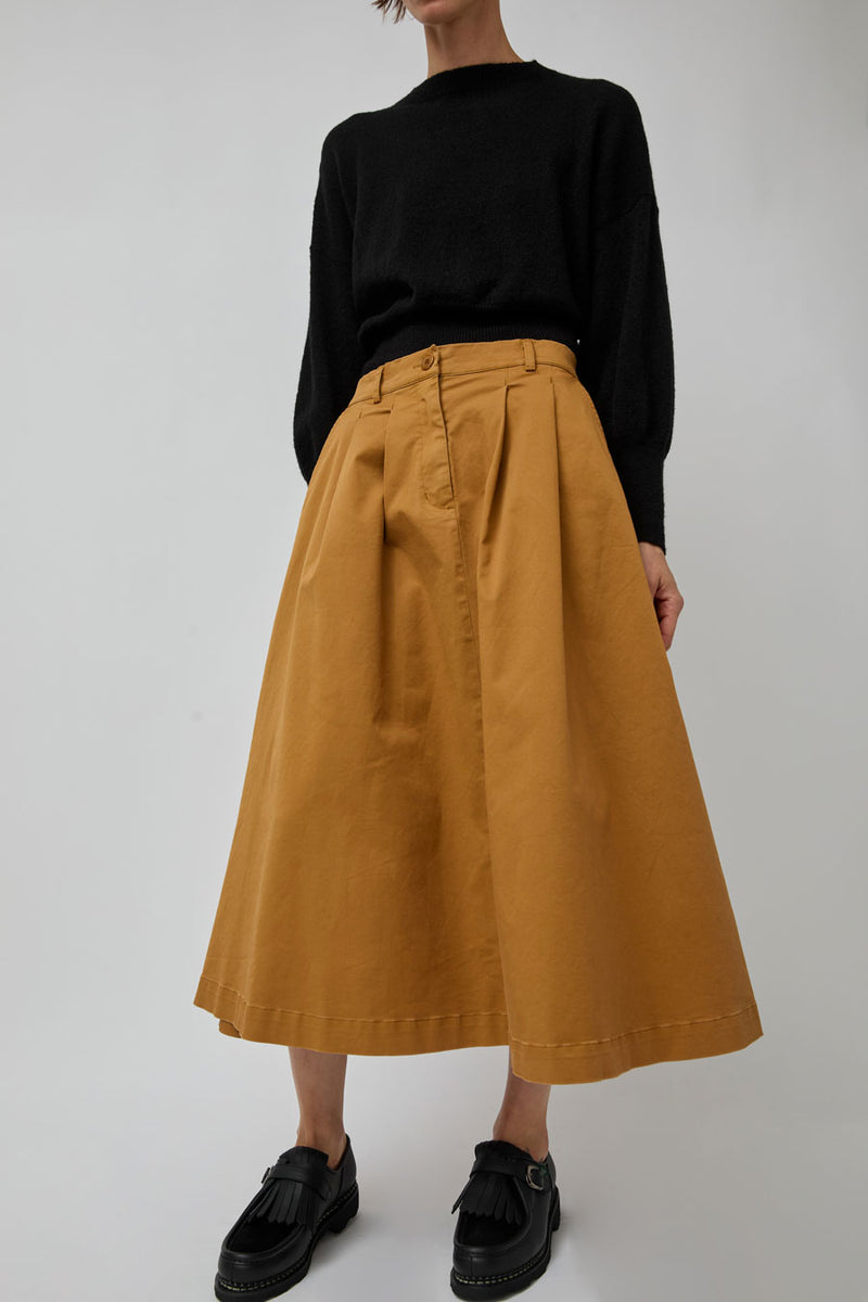 Rue De Tokyo Pen Skirt in Amber Brown Twill