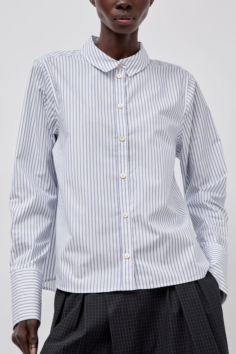 Rue De Tokyo Sylina Striped Shirting in Navy Triple Stripe