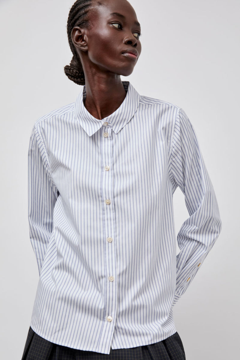 Rue De Tokyo Sylina Striped Shirting in Navy Triple Stripe