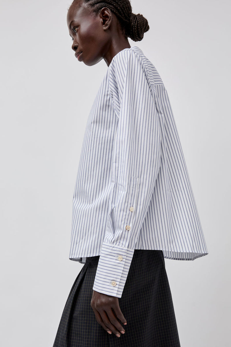 Rue De Tokyo Sylina Striped Shirting in Navy Triple Stripe