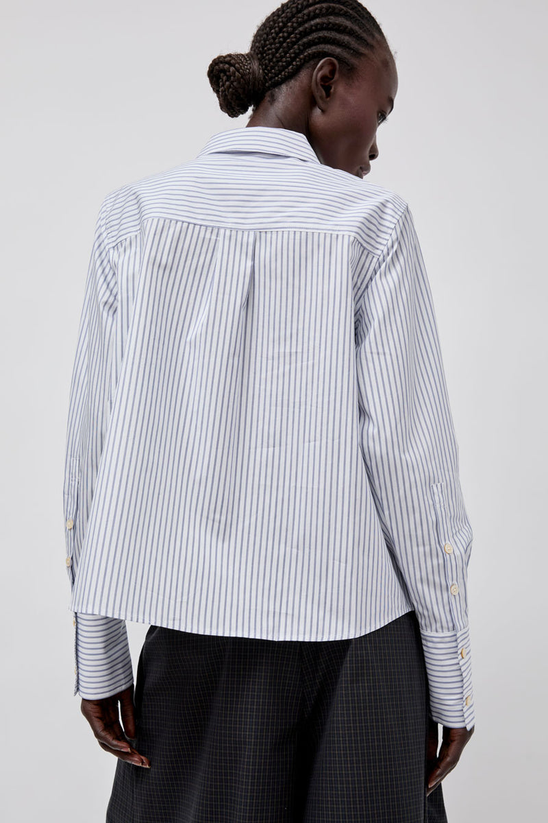 Rue De Tokyo Sylina Striped Shirting in Navy Triple Stripe