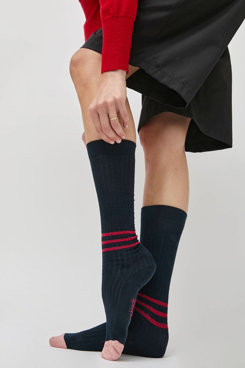 Rue Blanche Chausse Rayures Socks in Marine