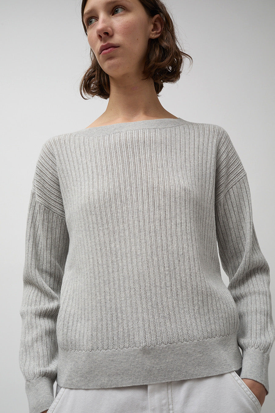 Rue Blanche Pointelle Sweater  in Grey Melange