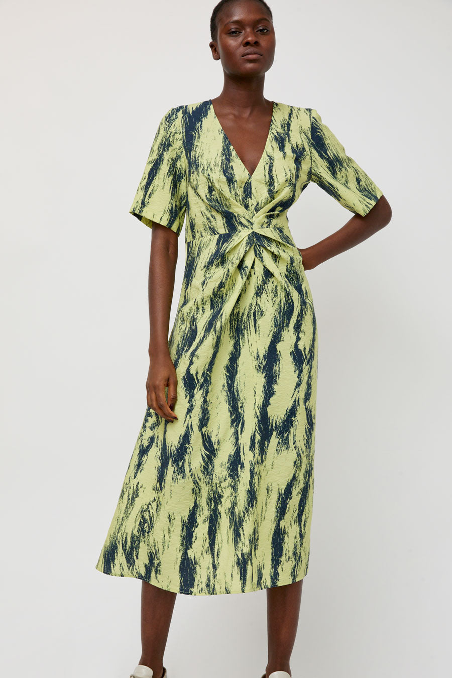 No.6 Rory Dress in Lemon and Navy Brushstroke