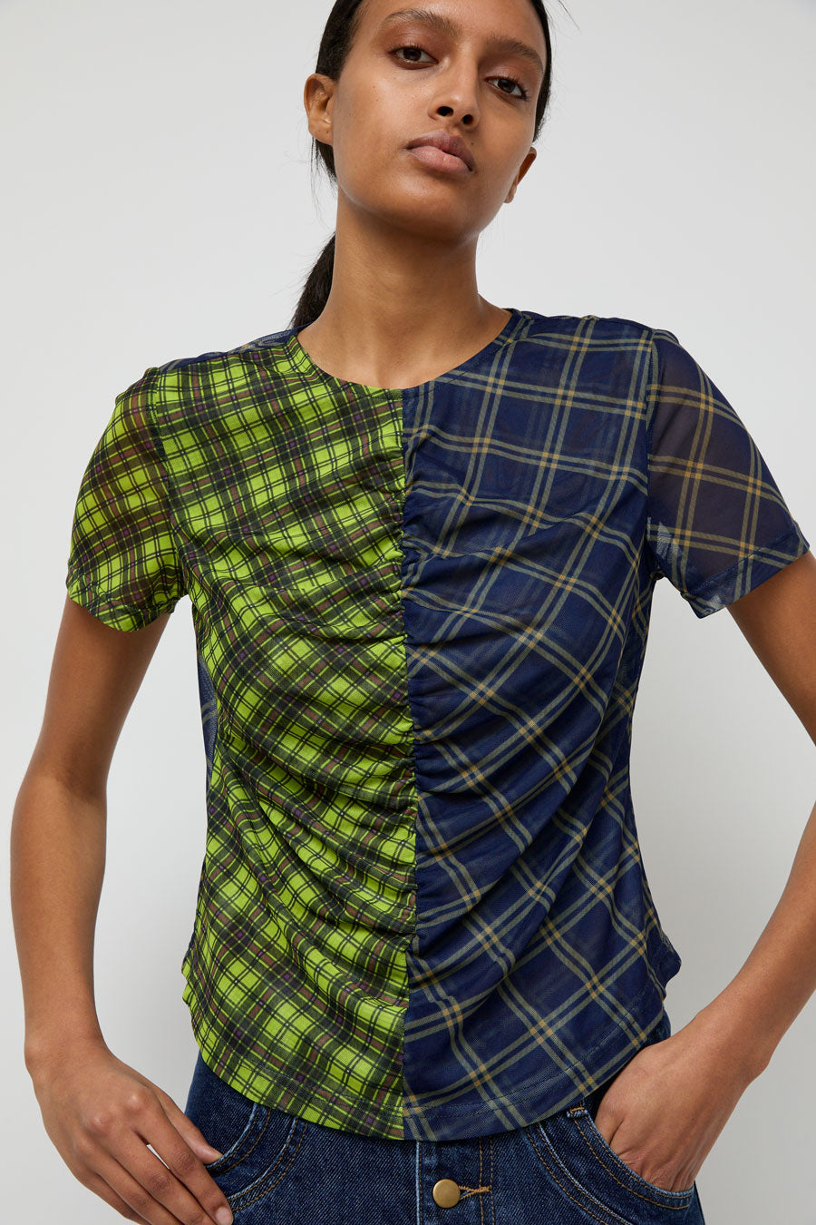 No.6 Tara Top in Navy Plaid Combo