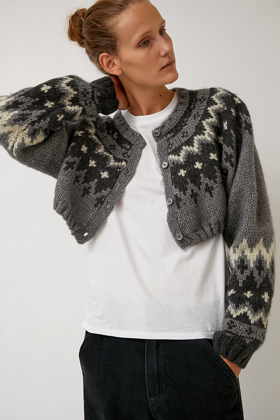 SALTY PEBBLE☆TWO WAY BUTTON CARDIGAN [MELANGE GREY] 