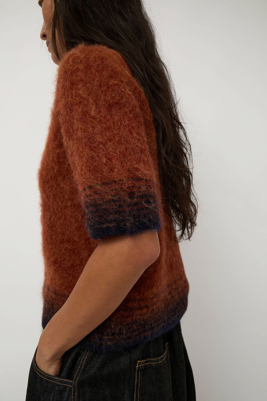 Sayaka Davis Compact Knit Polo in Brick and Navy