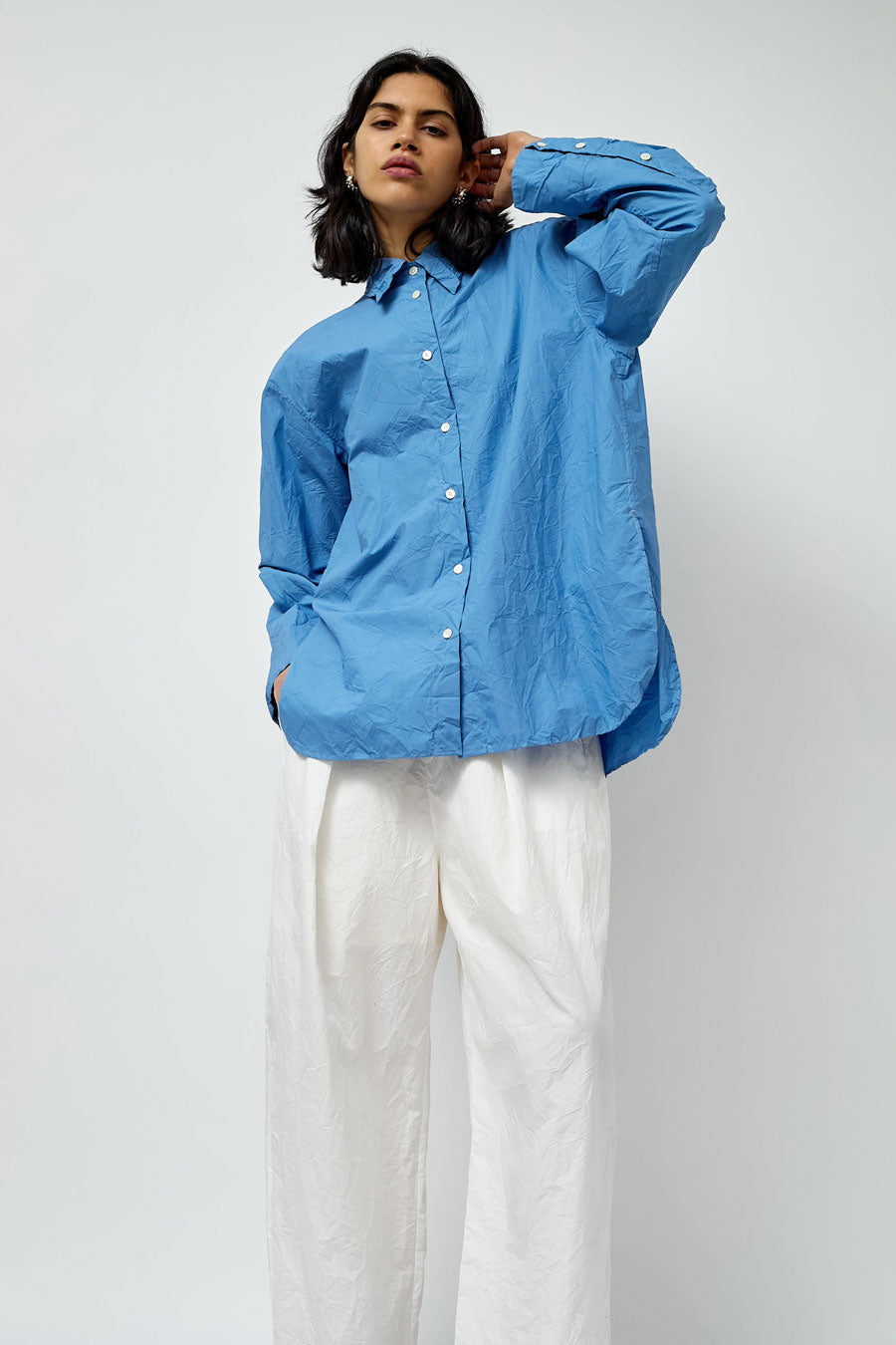 Sayaka Davis Crinkled Oversized Shirt in French Blue