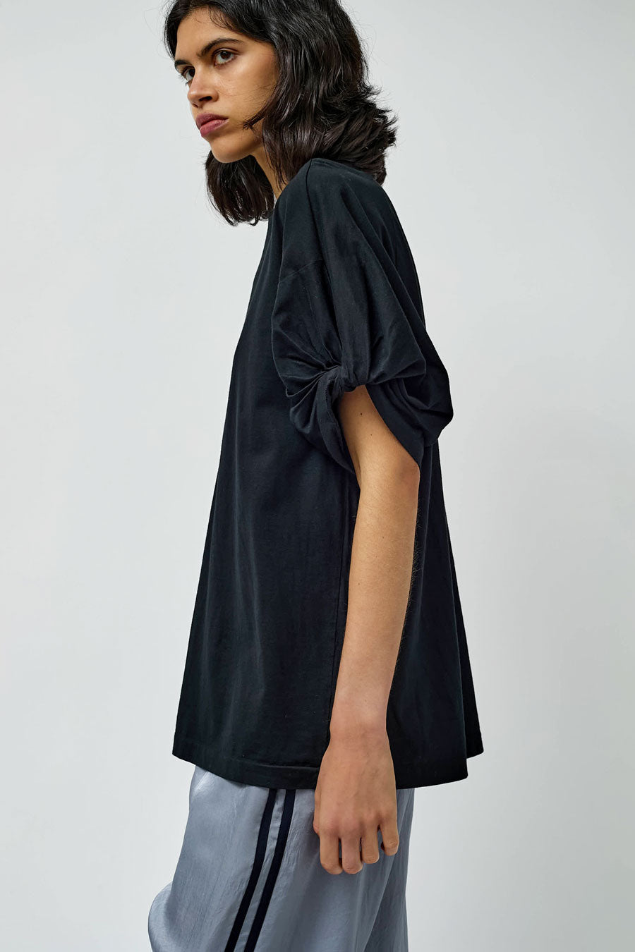 Sayaka Davis Oversized Twisted Sleeve Tee in Black