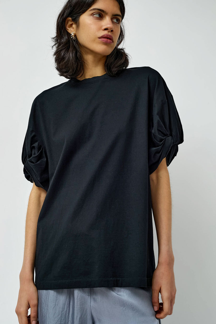 Sayaka Davis Oversized Twisted Sleeve Tee in Black