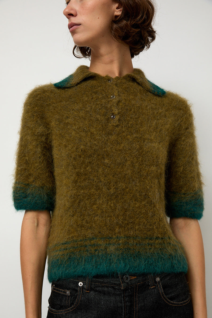 Sayaka Davis Compact Knit Polo in Olive and Green