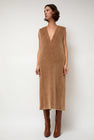 Sayaka Davis Eco Fur Deep V Dress in Camel