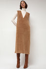 Sayaka Davis Eco Fur Deep V Dress in Camel