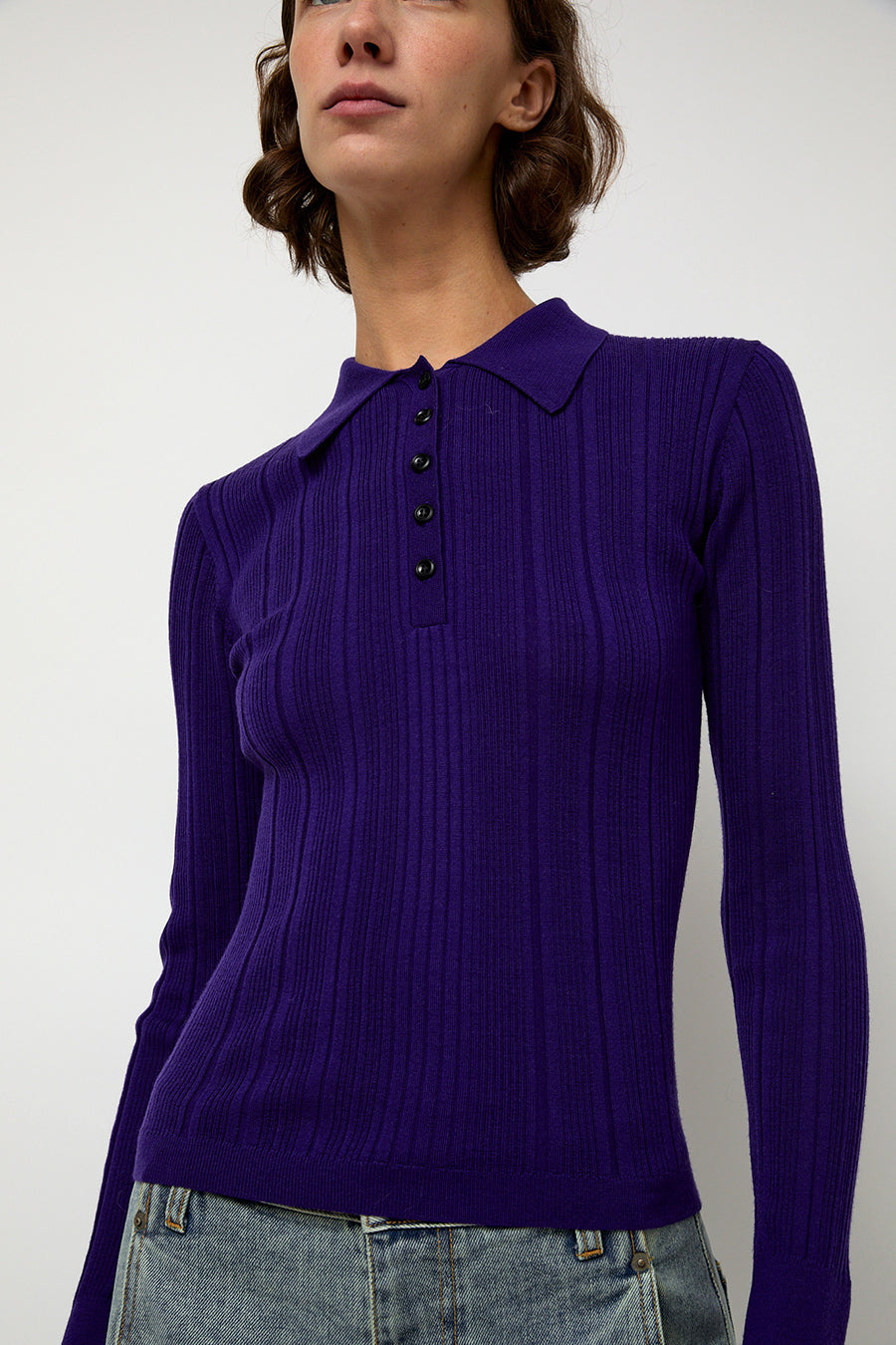 Sayaka Davis Ribbed Knit Polo in Grape