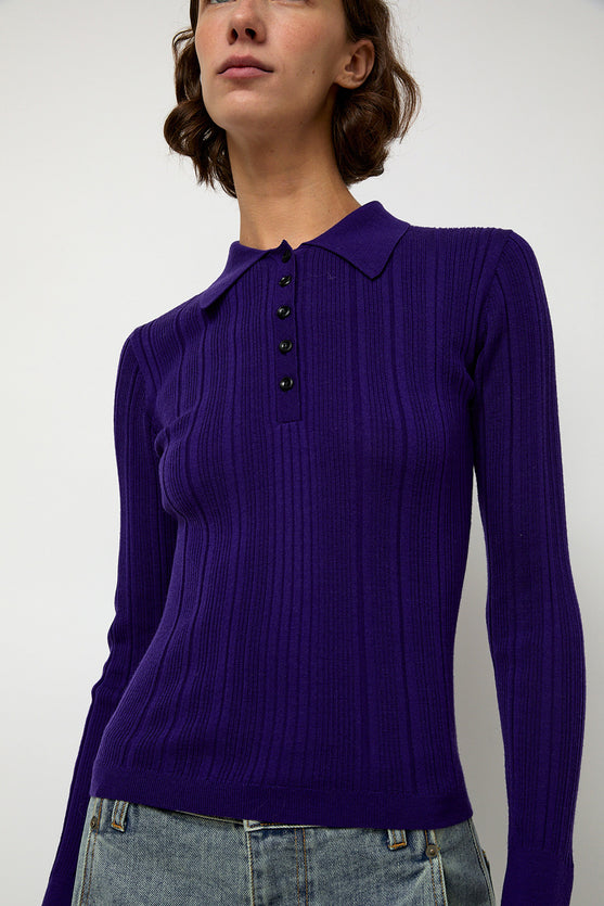 Sayaka Davis Ribbed Knit Polo in Grape