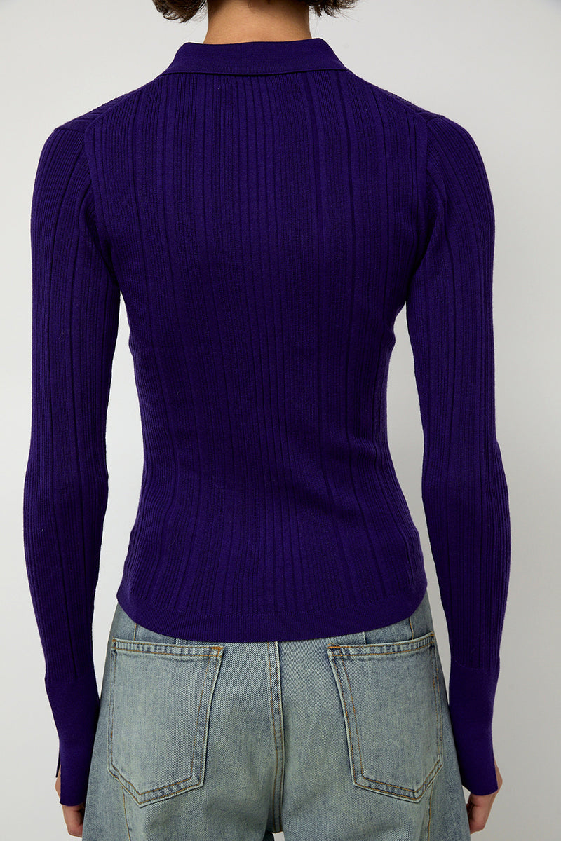 Sayaka Davis Ribbed Knit Polo in Grape