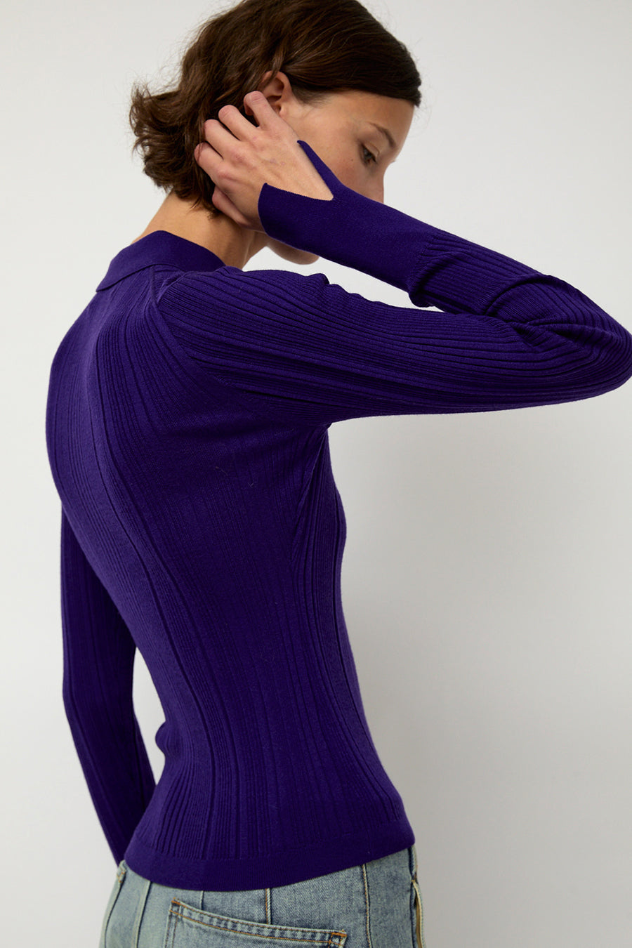 Sayaka Davis Ribbed Knit Polo in Grape