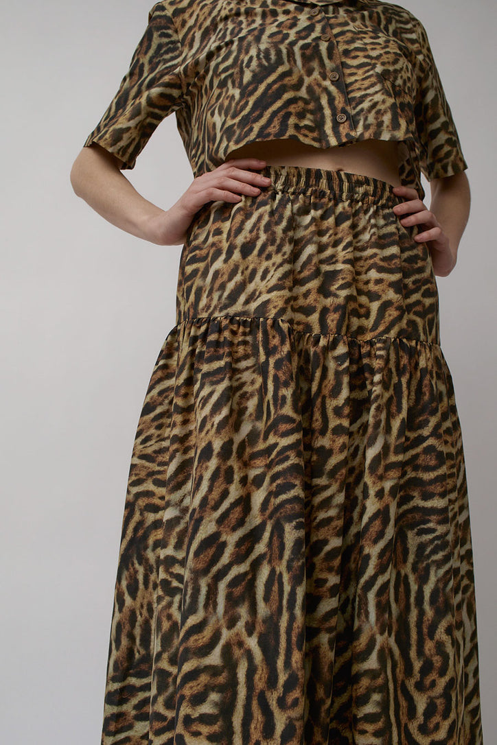 Silk Laundry Cotton Silk 80s Skirt in Leopard