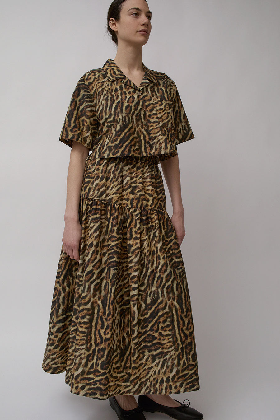 Silk Laundry Cotton Silk 80s Skirt in Leopard