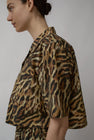 Silk Laundry Cotton Silk Cropped Camp Shirt in Leopard