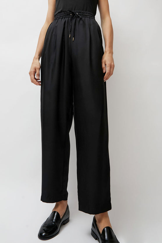 Silk Laundry Twill Slouch Pants in Black