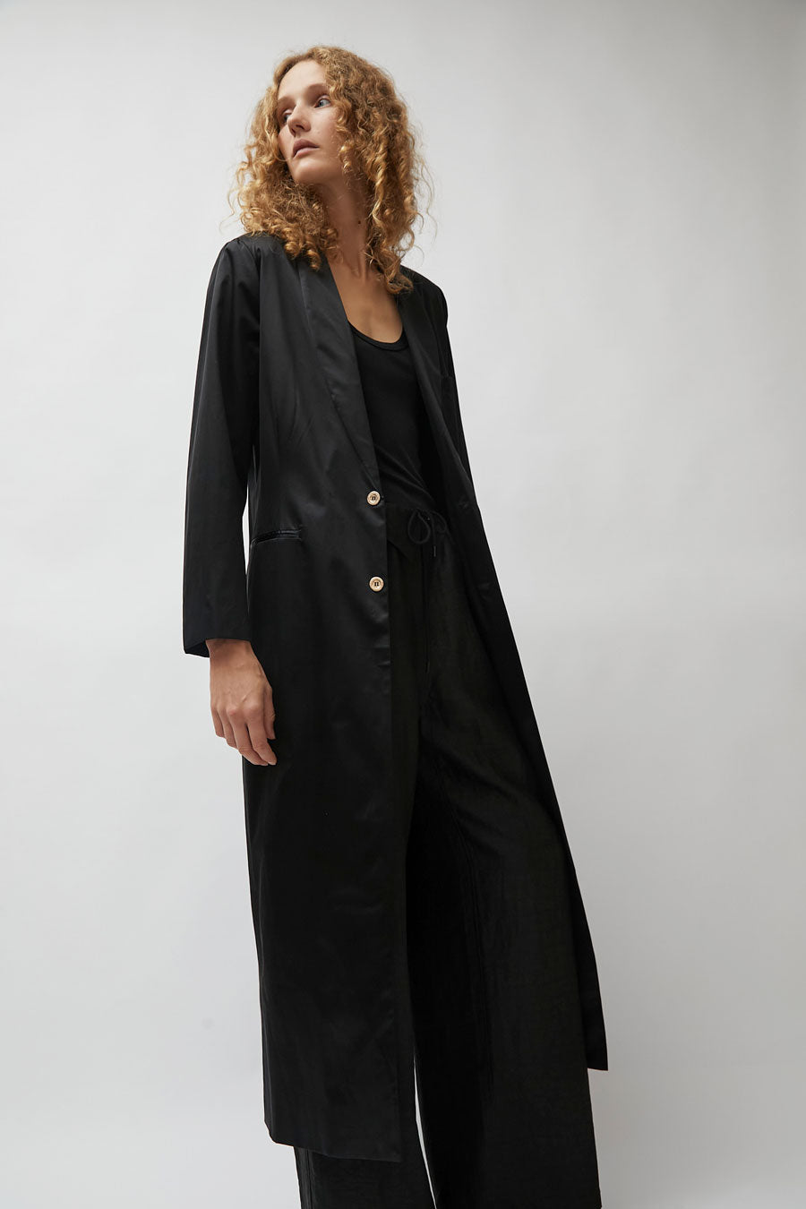 Silk Laundry Weatherproof Long Blazer in Black