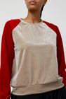 Simone Wild Two Tone Raglan Sweatshirt in Red and Taupe