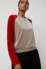 Simone Wild Two Tone Raglan Sweatshirt in Red and Taupe