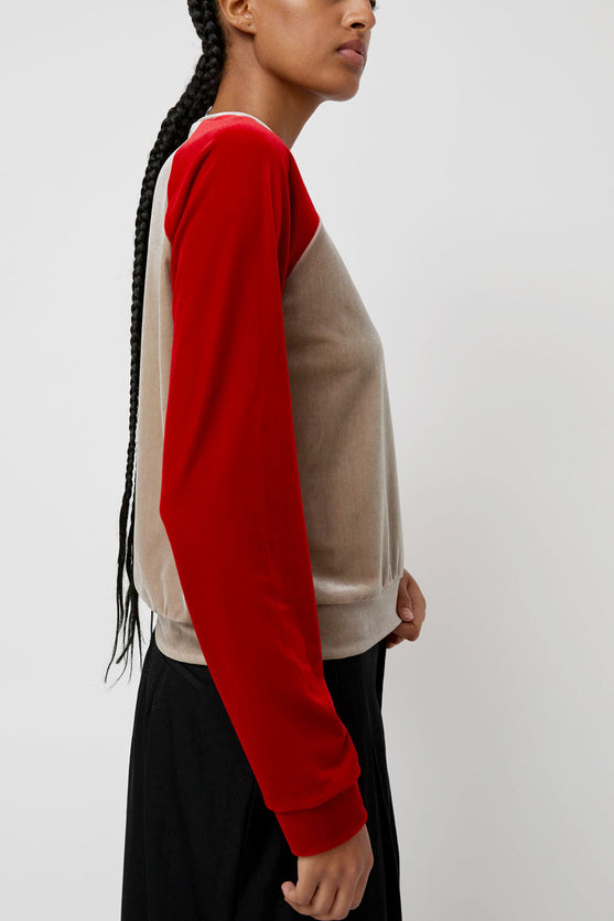 Simone Wild Two Tone Raglan Sweatshirt in Red and Taupe