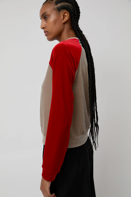 Simone Wild Two Tone Raglan Sweatshirt in Red and Taupe