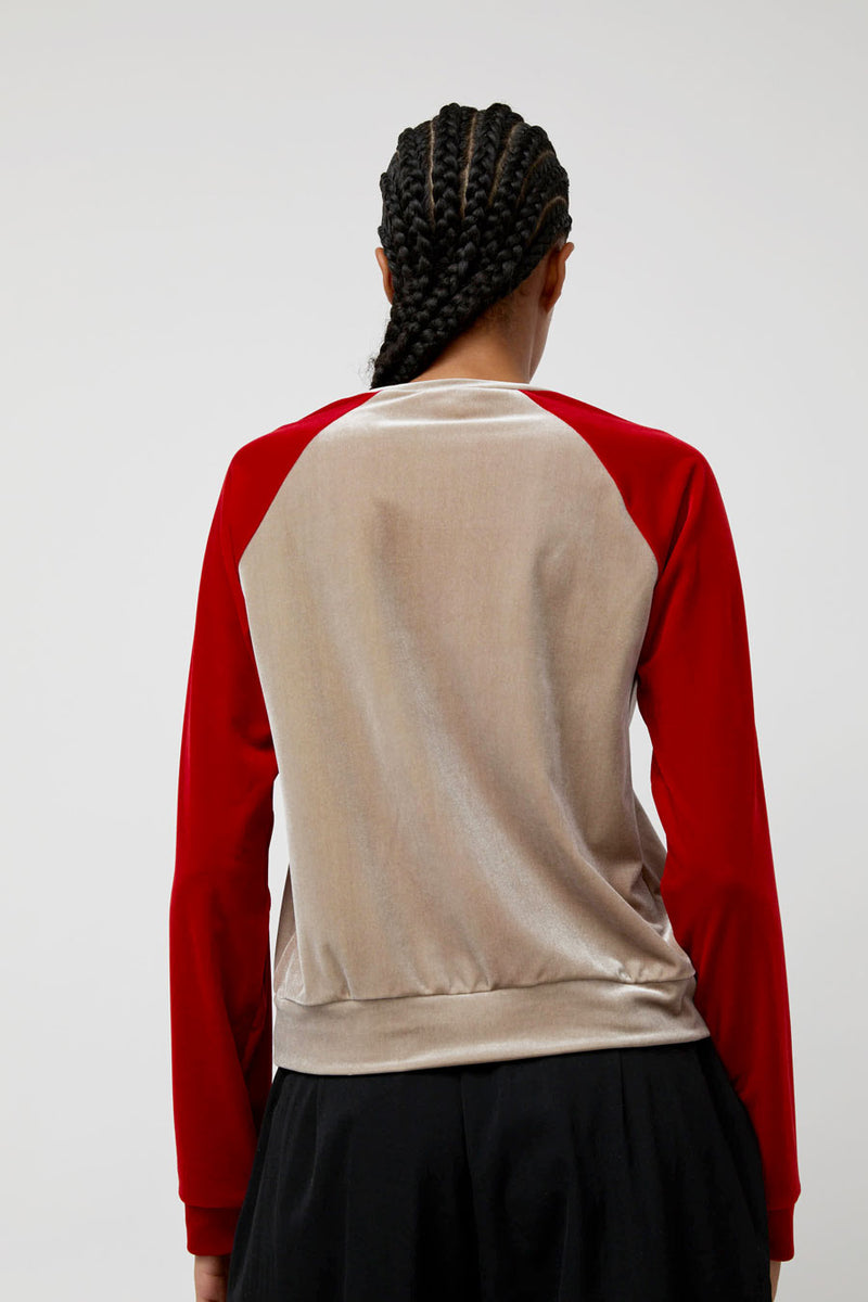 Simone Wild Two Tone Raglan Sweatshirt in Red and Taupe