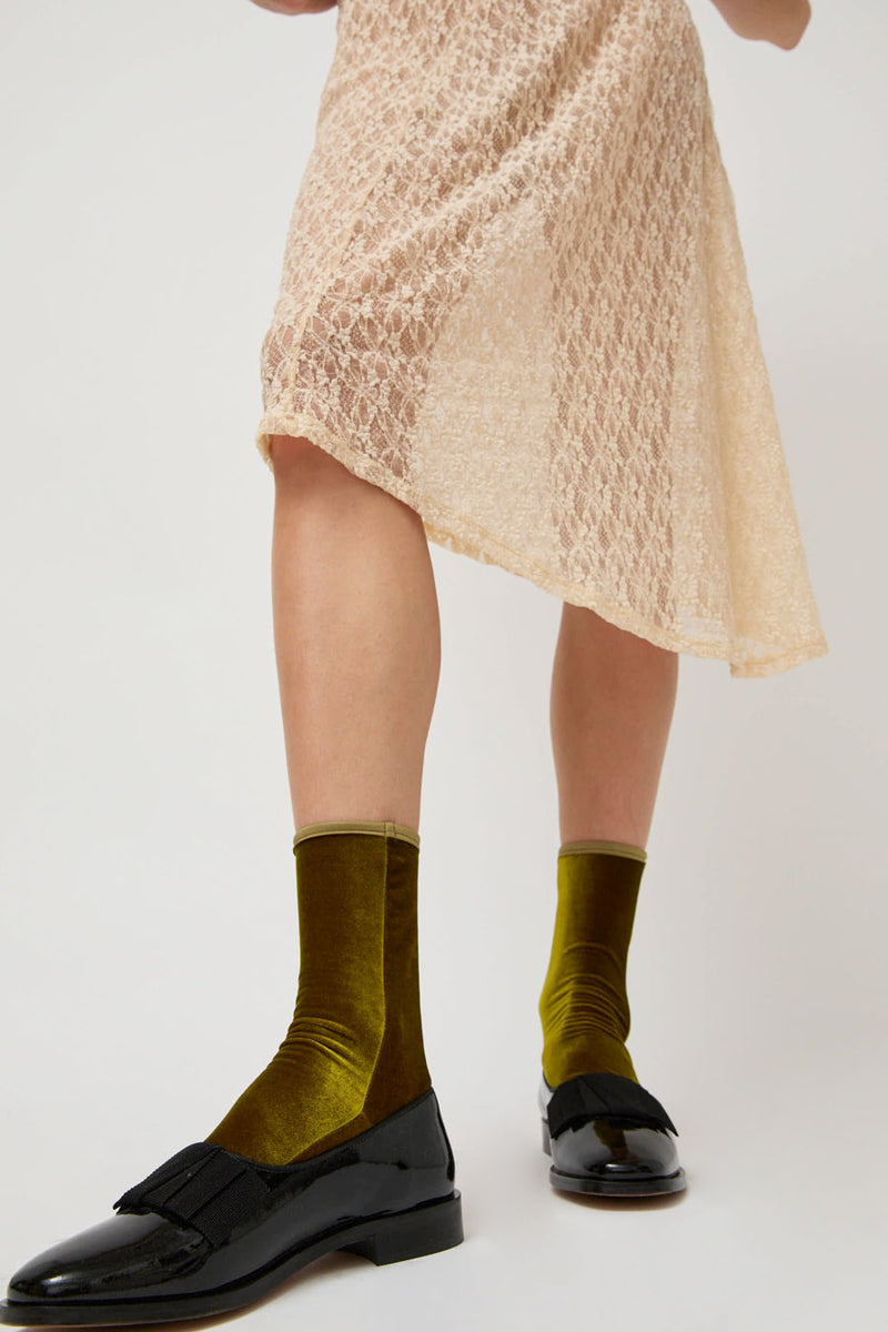 Simone Wild Velvet Ankle Socks in Pear