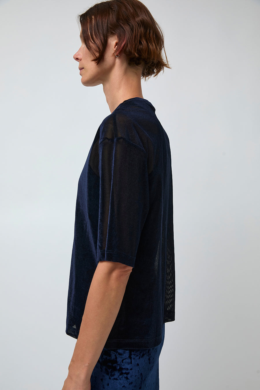 Simone Wild Mesh Velvet Oversized Tee in Marine