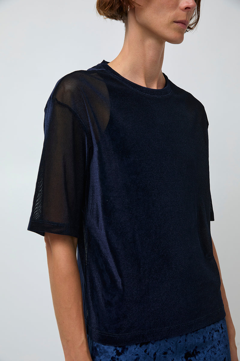 Simone Wild Mesh Velvet Oversized Tee in Marine